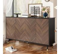 SUKY Credenza moderna con motivo a spina di pesce, 140 x 40 x 80 H, armadio a buffet con 4 ante ripiani regolabili in altezza, legno MDF e piedini in metallo, spazio per soggiorno, corridoio e sala da