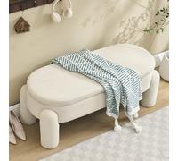 SUKY Elegante e moderna panchina portaoggetti per camera da letto, ingresso e soggiorno con vano portaoggetti, in ciniglia di alta qualità con telaio in legno massiccio, panca antiscivolo (beige)