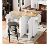 SUKY Isola da cucina, carrello da pranzo con venature in legno, 130 x 45 (75) x 92 cm, buffet, carrello da cucina allungabile su ruote con porta asciugamani, portaspezie, divisori regolabili, 3 ante