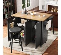 SUKY Isola da cucina, carrello da pranzo con venature in legno, 130 x 45 (75) x 92 cm, buffet, carrello da cucina allungabile su ruote con porta asciugamani, portaspezie, divisori regolabili, 3 ante