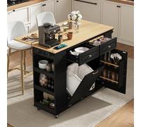 SUKY Isola della cucina con ruote, tavolo da pranzo allungabile, isola della cucina con scomparto per rifiuti e porta asciugamani, carrello da portata mobile con ciabatte, 120 × 40 - 70 × 91,5 cm