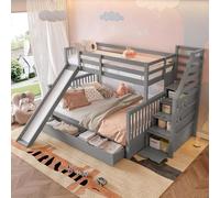 SUKY Letto a castello, 90 x 200 cm, oltre 140 x 200 cm, con cassetti, vano portaoggetti e scivolo, multifunzione, grigio