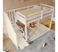 SUKY Letto a castello per bambini, 90 x 200 cm, bianco, con vano portaoggetti e vano portaoggetti, in legno, per fratelli, con ringhiera di sicurezza e ripiani, senza materasso