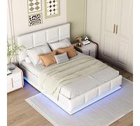 SUKY Letto imbottito, 140 x 200 cm, con illuminazione a LED e vano letto sollevabile idraulicamente, cassapanca e rete a doghe, rivestimento in similpelle, letto per ragazzi e adulti