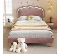 SUKY Letto imbottito a LED, letto singolo con rete a doghe e testiera regolabile, letto imbottito, telaio letto per ragazzi per camera da letto, camera degli ospiti (rosa, 90 x 190 cm)