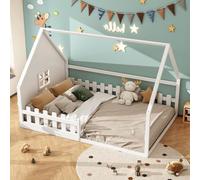 SUKY Letto piano, lettino per bambini, 140 x 200 cm, listello, ringhiera, legno di pino, MDF (bianco)