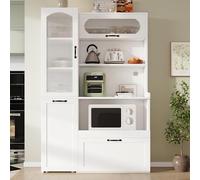 SUKY Mobile con ripiani regolabili e cassetti, armadio da cucina con ripiani estraibili e vetro scanalato, ideale per sala da pranzo, soggiorno e cucina, 98 × 40 × 177 cm, bianco