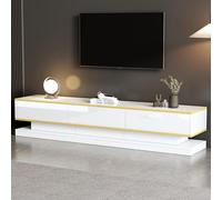 SUKY Mobile per TV, 200 x 40 x 40 x 40 cm, basso con 3 cassetti, supporto per TV lucido, con ampio spazio di archiviazione, bianco caldo con bordo dorato (bianco caldo + bordo dorato)
