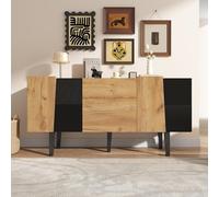 SUKY Mobile TV contemporaneo con spazio per TV da 60", credenze e console multimediali, centro di intrattenimento in legno con gambe in legno massello per supporto TV