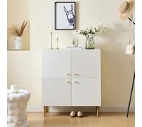 SUKY Moderna credenza bianca in MDF con manici in lega di zinco e gambe in acciaio, elegante mobile per soggiorno, camera da letto e corridoio, 80 L x 36 L x 90 H cm