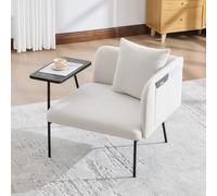 SUKY Moderna poltrona singola con comodo schienale in tessuto e due scomparti, con pratico e robusto tavolino in metallo di colore beige