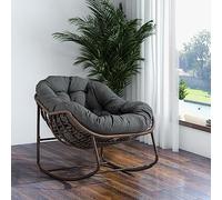 SUKY Outdoor Rocking Chair, 94,5 x 111 x 80 cm, Patio Oversized Wicker Egg Rocking, Indoor & Outdoor Comfy Rocker Chair with Thick Cushion, Modern Lounge for Balcony, Front Porch, Garden (grigio)