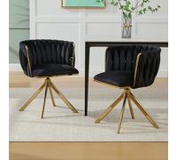 SUKY Poltrona in velluto con struttura in metallo pesante, set da 2 pezzi, girevole a 180°, ergonomia e lusso morbido per inserti flessibili tra lounge (Black + Velvet + Golden Legs)