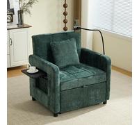 SUKY Poltrona letto due in uno, divano letto singolo, poltrona in ciniglia con cuscini e tasche laterali, con un piccolo tavolino su un lato e una custodia (verde)