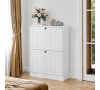 SUKY Scarpiera bianca da 60 cm, stile moderno metà secolo, autoportante, nascosta, con 2 cassetti ribaltabili, adatta per corridoi e ingressi