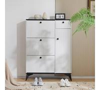 SUKY Scarpiera con 3 lembi, 1 cassetto e 1 anta, scarpiera, scarpiera stretta, dimensioni: 121 x 90 x 25 cm (bianco)