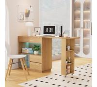 SUKY Scrivania, 120,7 x 45 x 94,8 cm, scrivania a forma di L con ripiano, piano girevole con striscia luminosa a LED