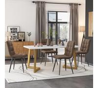 SUKY Set da pranzo, 117 × 68 cm, tavolo da pranzo con 4 sedie, tavolo da pranzo rettangolare, moderno set da cucina, in velluto, colore marrone