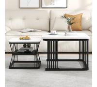 SUKY Set di 2 tavolini moderni, 65 x 65 x 45 cm e 45 x 45 x 39,5 cm, MDF effetto marmo, tubo in acciaio bianco lucido nero, 2 tavoli con le dimensioni