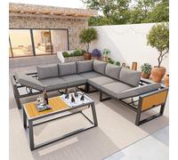 SUKY Set di divani modulari per esterni con schienale regolabile, braccioli pieghevoli e contenitori per ghiaccio in metallo, spessore 10 cm, per terrazza, piscina, balcone (grigio)