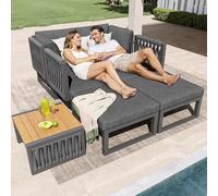 SUKY Set di mobili da giardino con cuscino e schienale di alta qualità, grigio, per 6 persone, doppio lettino per esterni, angolo dello schienale regolabile