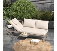 SUKY Set di mobili da giardino, divano da esterno, 3 posti, con funzione di inclinazione regolabile, 5 livelli, fino a 55°, con tavolo, tubo in acciaio zincato, contiene una posizione da tavolo, beige