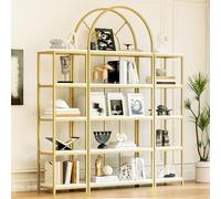 SUKY Set di scaffali modulari con telaio in metallo dorato, ripiani in MDF bianco, 3 pezzi, con design ad arco, per soggiorno, cucina, ufficio, scaffale, libreria, 163 x 30 x 184 cm