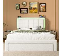 SUKY Struttura letto 140 x 200 cm con rivestimento in velluto Teddy, telaio in ferro e legno, testiera regolabile, porta USB, luce d'atmosfera regolabile, struttura moderna