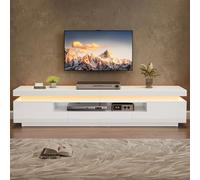 SUKY Supporto per TV da soggiorno, 175 x 38 x 45 cm, con 2 armadi a forma di L e 1 cassetto, armadio da soggiorno lucido con LED, basso con spazio di archiviazione semi-aperto, adatto per TV