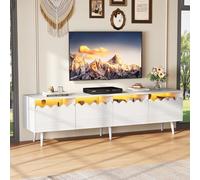 SUKY Tavola bassa con 6 gambe di sostegno, 176 x 38 x 45 cm, supporto TV con 2 cassetti e 2 armadi, mobili da soggiorno, TV, adatta per supporto TV fino a 75 pollici, mobile TV (bianco)