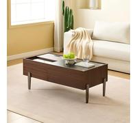 SUKY Tavolino moderno con cassetti e piano in vetro, design in legno marrone scuro, venature del legno marmoptica, gambe in metallo e molto spazio per soggiorno, 105 L x 50 L x 41,5 H cm