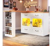 SUKY Tavolo da bar allungabile con vano portaoggetti, 135 - 203 × 39 × 92,8 cm, girevole a 360°, adatto per camera da letto, soggiorno, sala da pranzo, isola della cucina, tavolo telescopico da bar