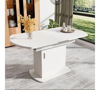 SUKY Tavolo da pranzo ovale allungabile, 110/130 x 70 x 75 cm, tavolo da pranzo con vano portaoggetti, moderno e minimalista, tavolo da pranzo multifunzionale salvaspazio (manico bianco+argento)