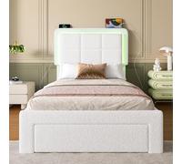SUKY Telaio letto 90 x 200 cm con rivestimento in velluto Teddy, telaio in ferro e legno, testiera regolabile, porta USB, luce d'atmosfera regolabile, struttura moderna