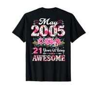 (sul Retro) Floral May 2005 21-Year-Old 21st Birthday Women Maglietta