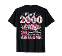 (sul Retro) Floreale Marzo 2000 26-Year-Old 26th Birthday Women Maglietta