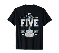 sul Retro- Hello Five EST 2021 Coquette Bow 5th Birthday Girl Maglietta