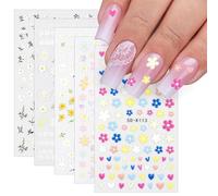 Sularpek 3D Fiori Adesivi Unghie 5 Fogli Nail Art Stickers Unghie Autoadesivi, 5D Decorazioni Unghie Nail Art Disegni