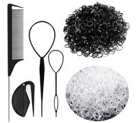 Sularpek Elastici Capelli, 2000 Pezzi Elastici Piccoli per Capelli, 2 Pcs Strumento per Treccia per La Coda, 1 pcs Tagliaelastico, 1 Pcs Pettine Capelli, per Treccine, Acconciature Sposa