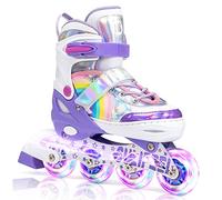 SULIFEEL Pattini in linea luminosi regolabili con unicorno arcobaleno per bambini, ragazze e ragazzi, pattini per principianti con ruote illuminate