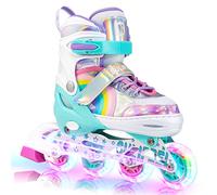 SULIFEEL Pattini in linea luminosi regolabili con unicorno arcobaleno per bambini, ragazze e ragazzi, pattini per principianti con ruote illuminate