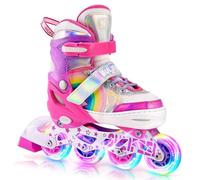 SULIFEEL Rainbow Unicorn Pattini a rotelle regolabili Nero per Bambini con Ruote Luminose per Ragazzi