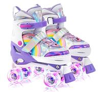SULIFEEL Rainbow Unicorn Pattini a rotelle regolabili per bambini con ruote luminose per ragazze e ragazzi