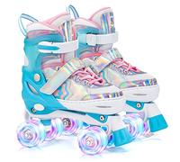 SULIFEEL Rainbow Unicorn Pattini a rotelle regolabili per bambini con ruote luminose per ragazze e ragazzi