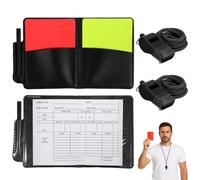 SULIKJHUI Set di 4 carte da arbitro, kit per arbitro di calcio | Con cartellini rossi e gialli, fischietto e cordino, quaderno segnapunti impermeabile per arbitri di calcio