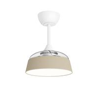 Sulion - Ventilatore da soffitto con luce e lame retrattili Wizz Stilo - Beige con finitura in tessuto, motore DC silenzioso, luce LED dimmerabile 3000 K - 5500 K, funzione estate/inverno, telecomando