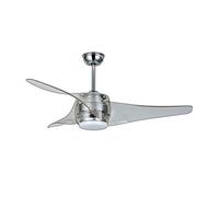 Sûlion Ventilatore da soffitto grande, motore AC, fonte di luce LED da 18 W, 3000 K, pale in ABS, cromato/trasparente
