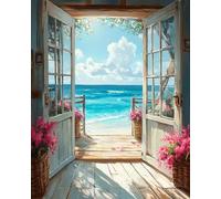 SULISO Dipingere con i Numeri per Adulti Bambini Principianti, Paint by Numbers Kit Fai da Te Olio La Pittura di Numeri Kit Decora la casa Regalo,30x40cm Senza Cornice,La terrazza e il mare