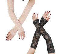 SULIUDAJI 2 paia di scaldamuscoli da donna, senza dita, a rete lunga, in pizzo anni '20, vintage, accessori per feste, matrimoni, serate, ragazze