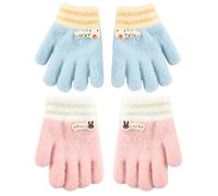SULIUDAJI 2 Paia Guantini, Guanti in Maglia Invernali Caldi da Ragazzi Bambini,Guanti per Bambini da 1 a 3 anni, Blu e Rosa